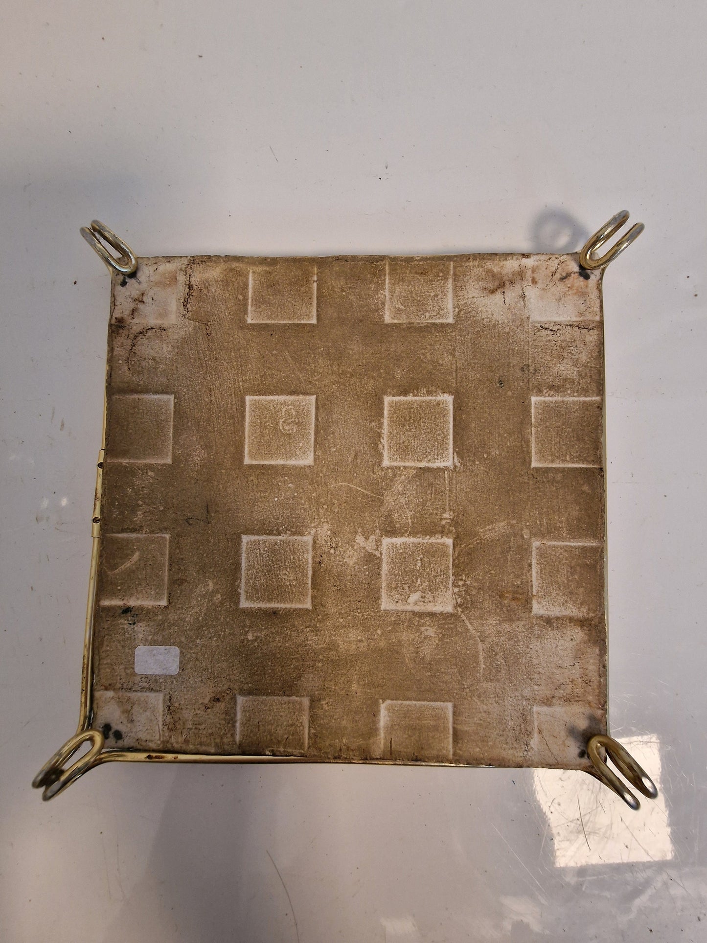 Art Nouveau Ceramic Tile Coaster, Brass Frame, UK Arts Crafts