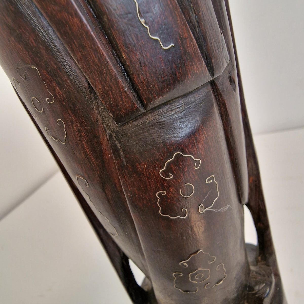 Antique Rosewood Wise Man Figure – Chinese Niello Inlay, Early 20th Century