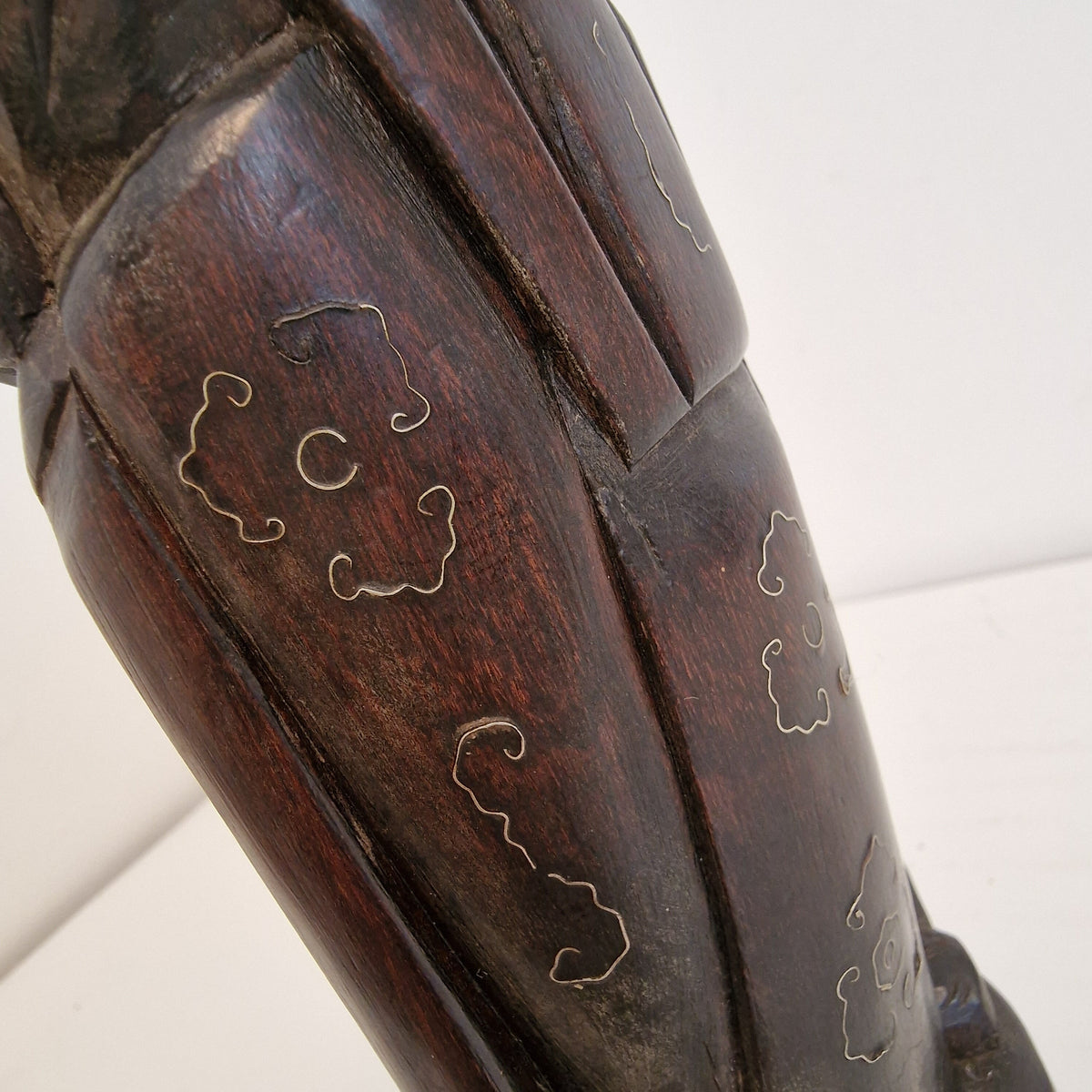 Antique Rosewood Wise Man Figure – Chinese Niello Inlay, Early 20th Century