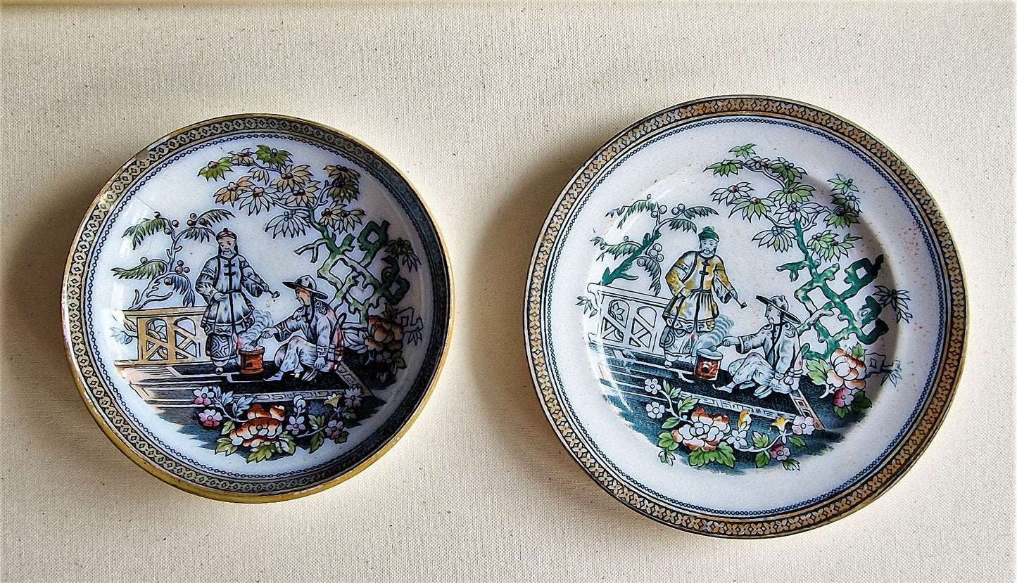 Antique Tunstall Peking Plates, H.K. Bord Plate, 1880-1900