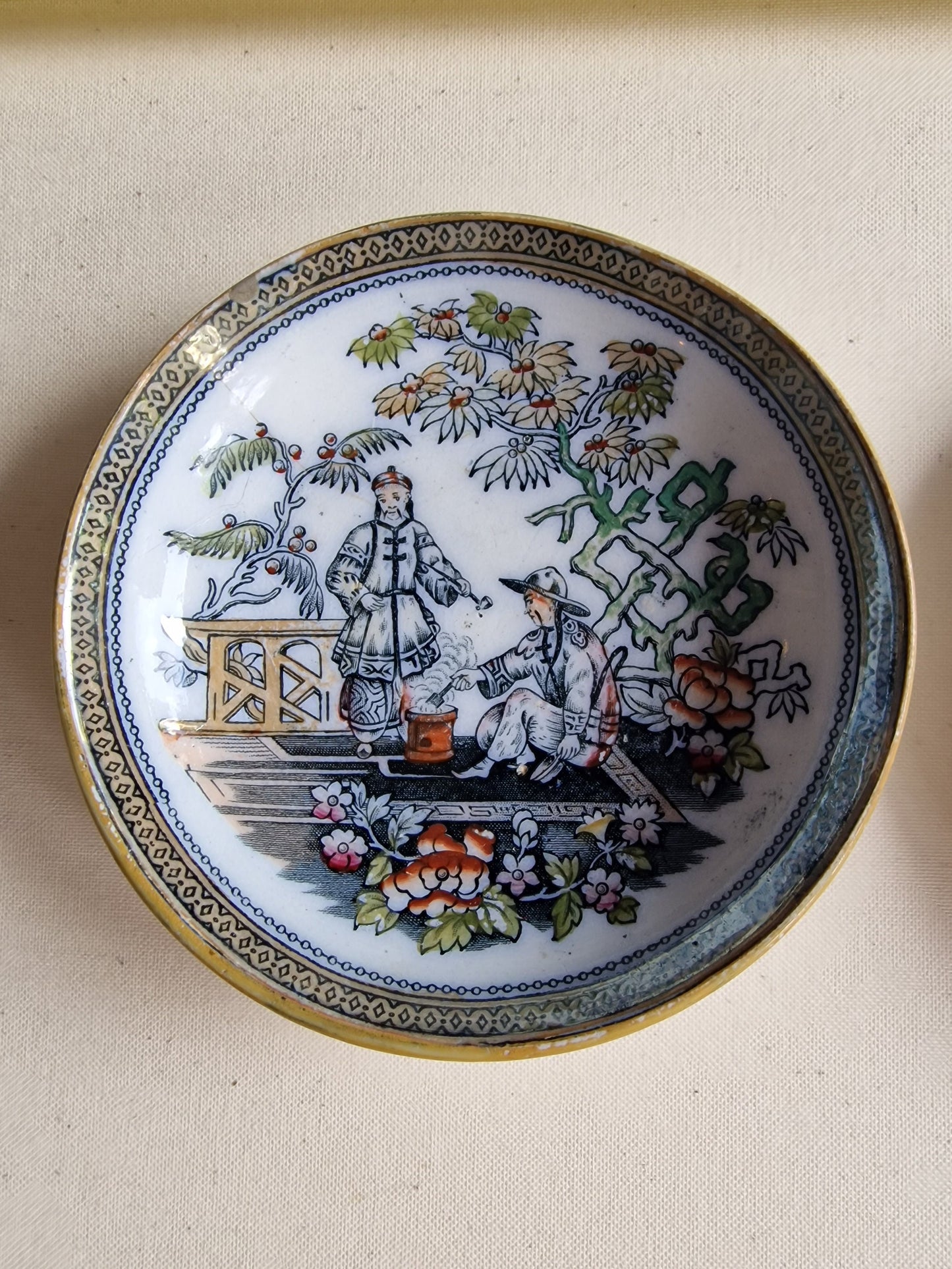 Antique Tunstall Peking Plates, H.K. Bord Plate, 1880-1900