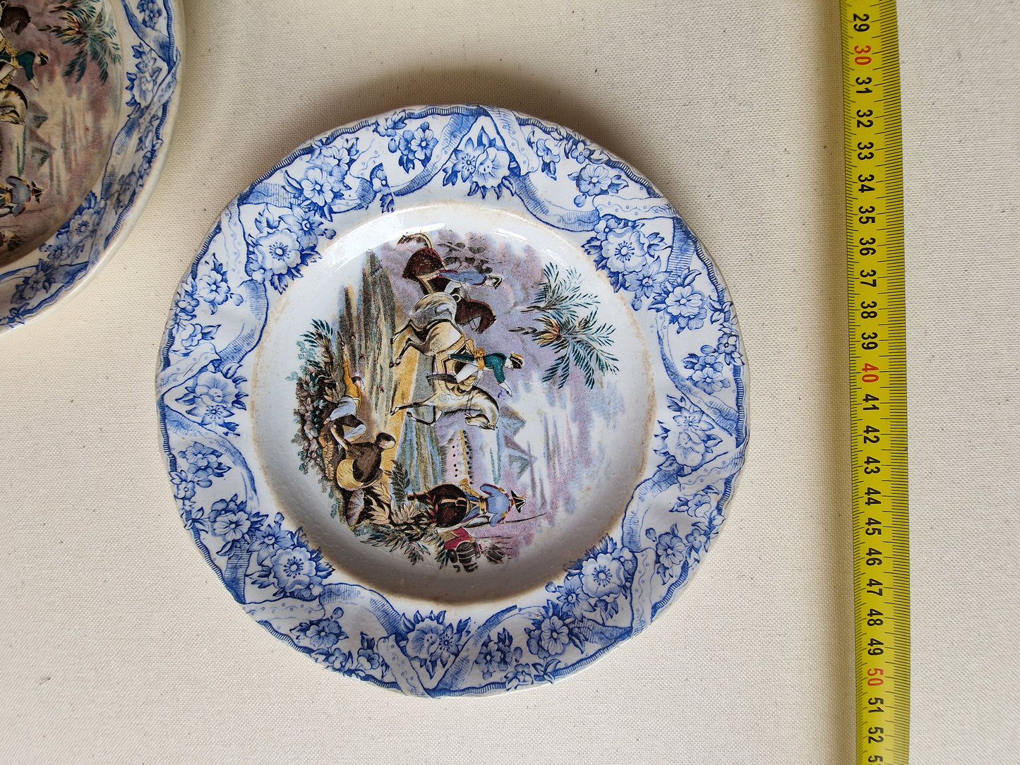 Antique Napoleon Petrus Regout Transferware Plates, Battlefield Scene