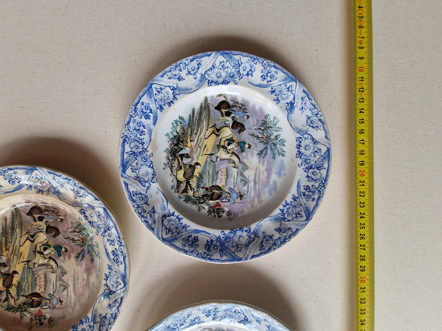 Antique Napoleon Petrus Regout Transferware Plates, Battlefield Scene