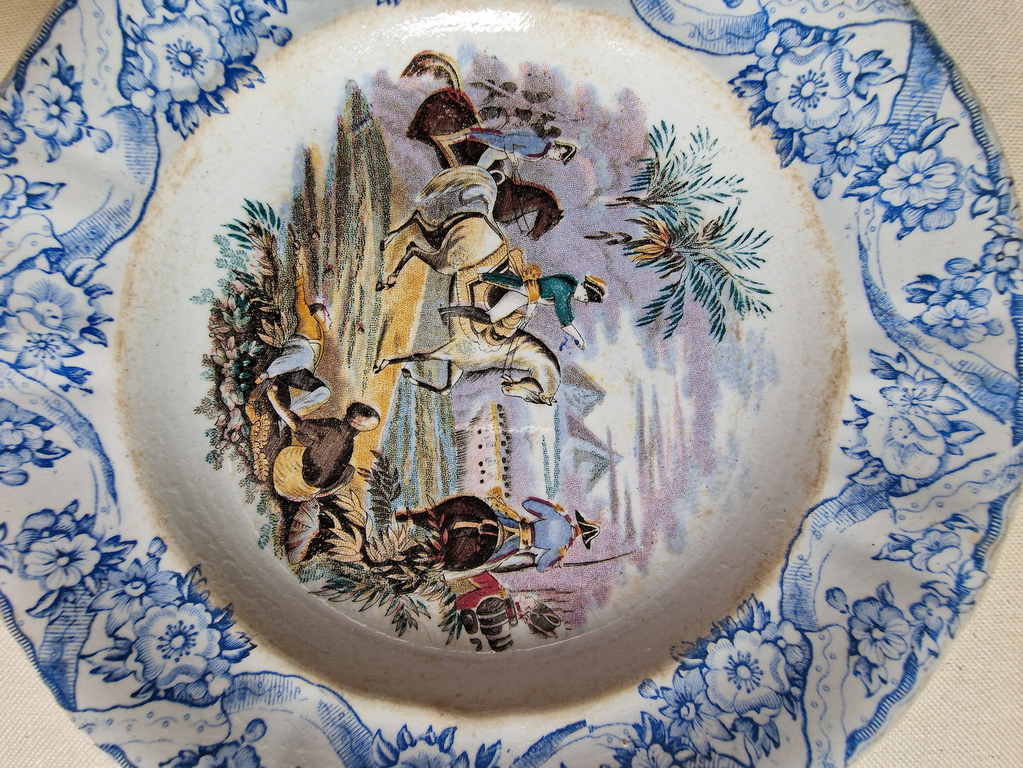 Antique Napoleon Petrus Regout Transferware Plates, Battlefield Scene
