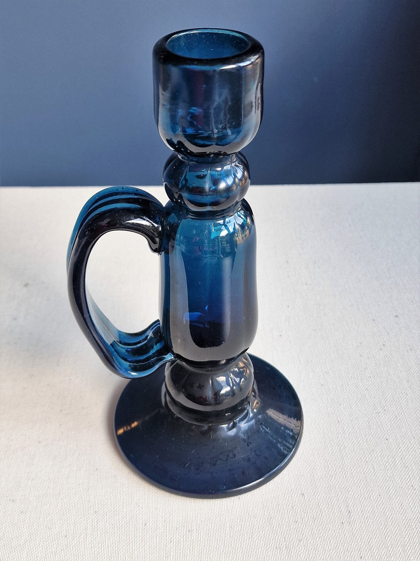 dikwandige vintage Murano glazen kandelaar in mooie petrol  blauw tint
