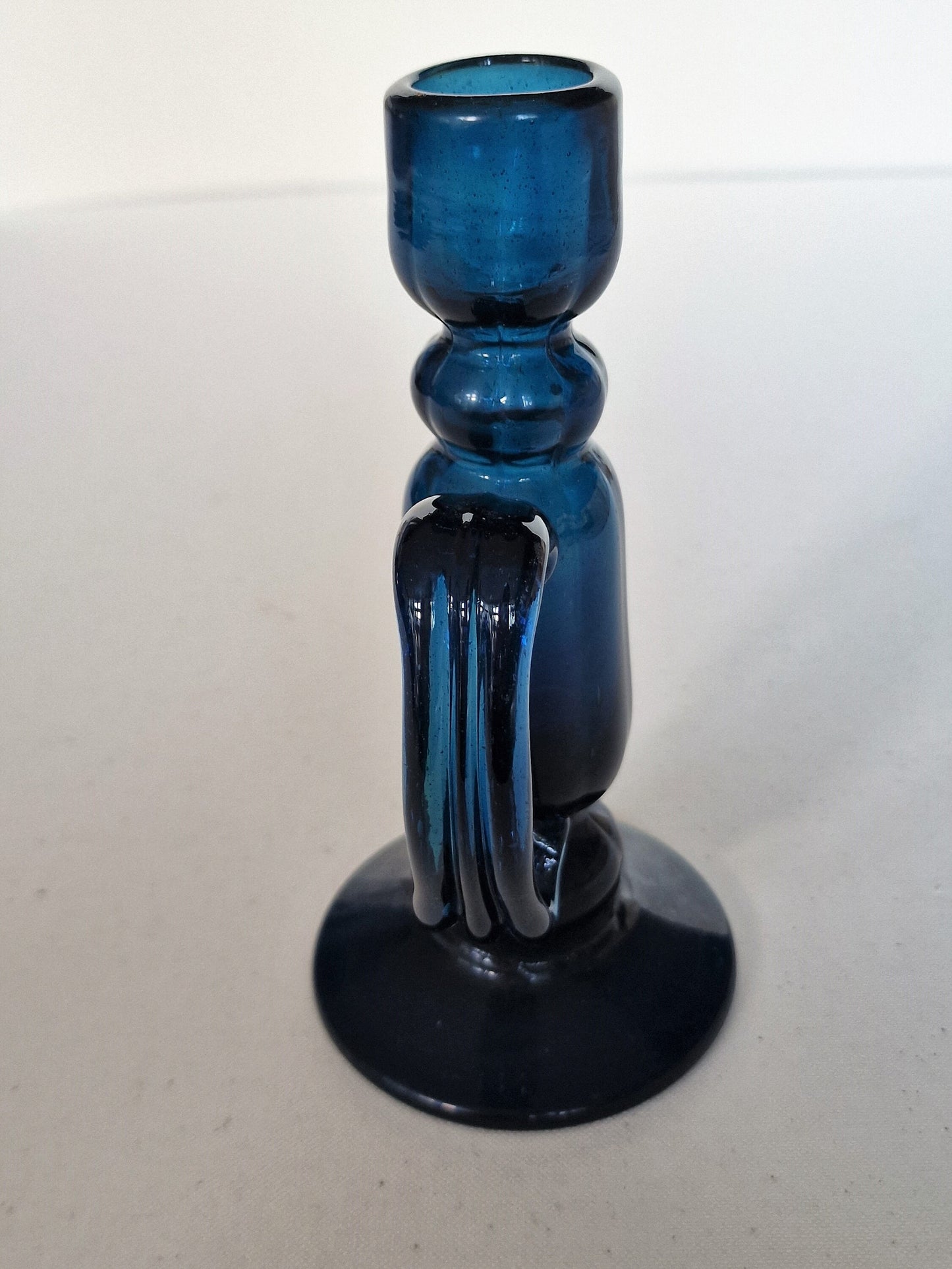dikwandige vintage Murano glazen kandelaar in mooie petrol  blauw tint