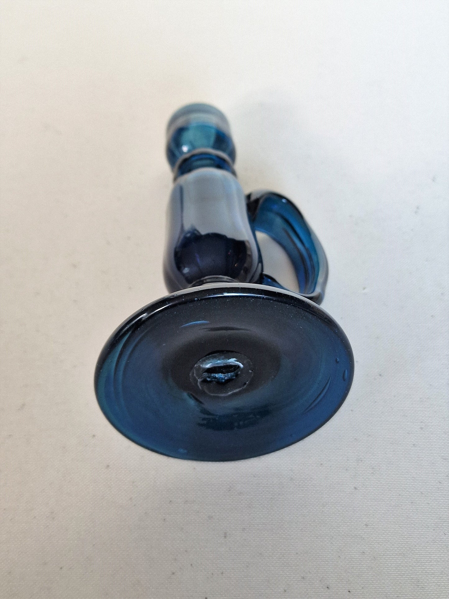 dikwandige vintage Murano glazen kandelaar in mooie petrol  blauw tint