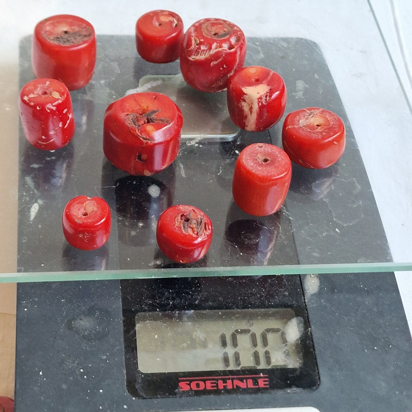 bloedkoraal kralen, red coral beads, 100 grams, more available