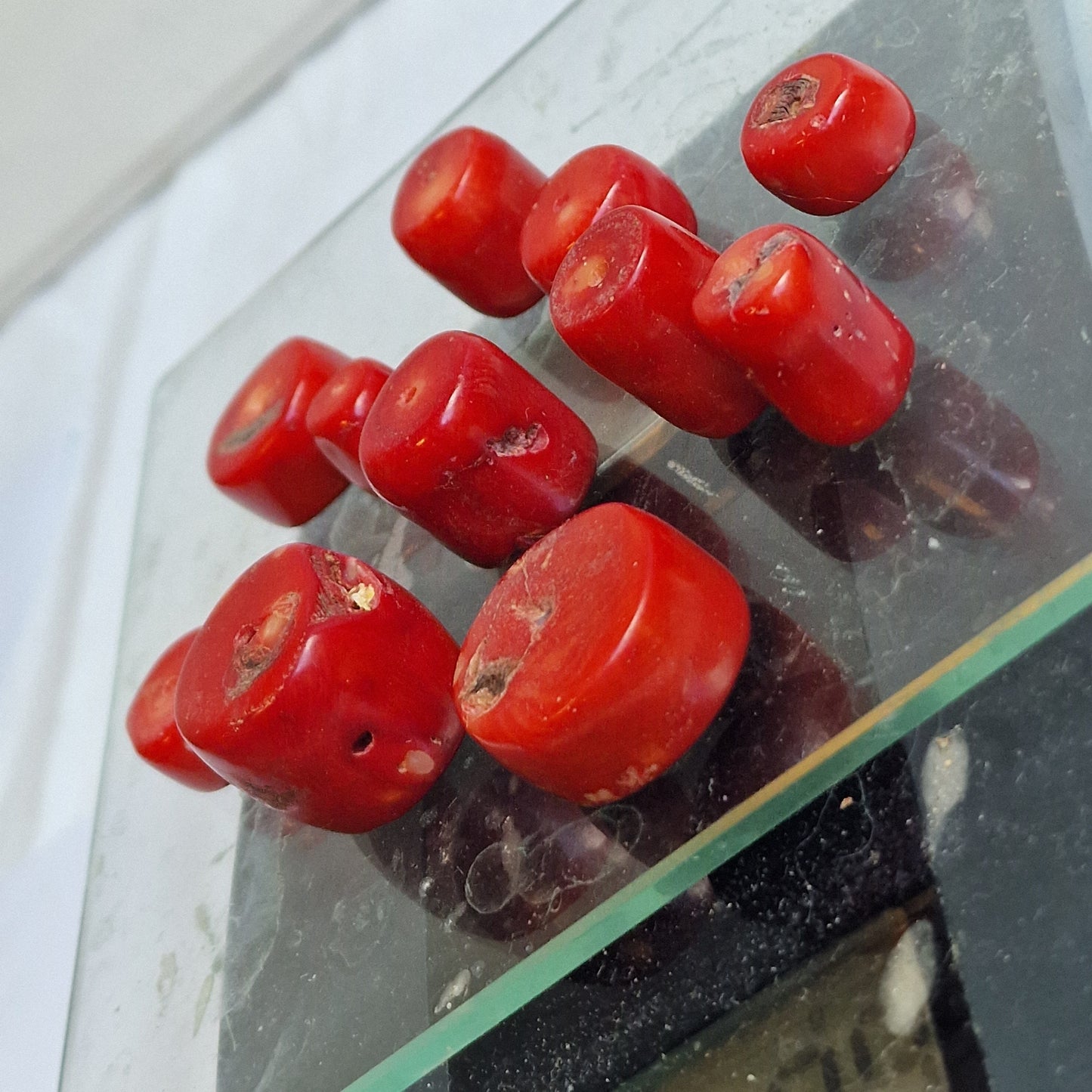 bloedkoraal kralen, red coral beads, 100 grams, more available