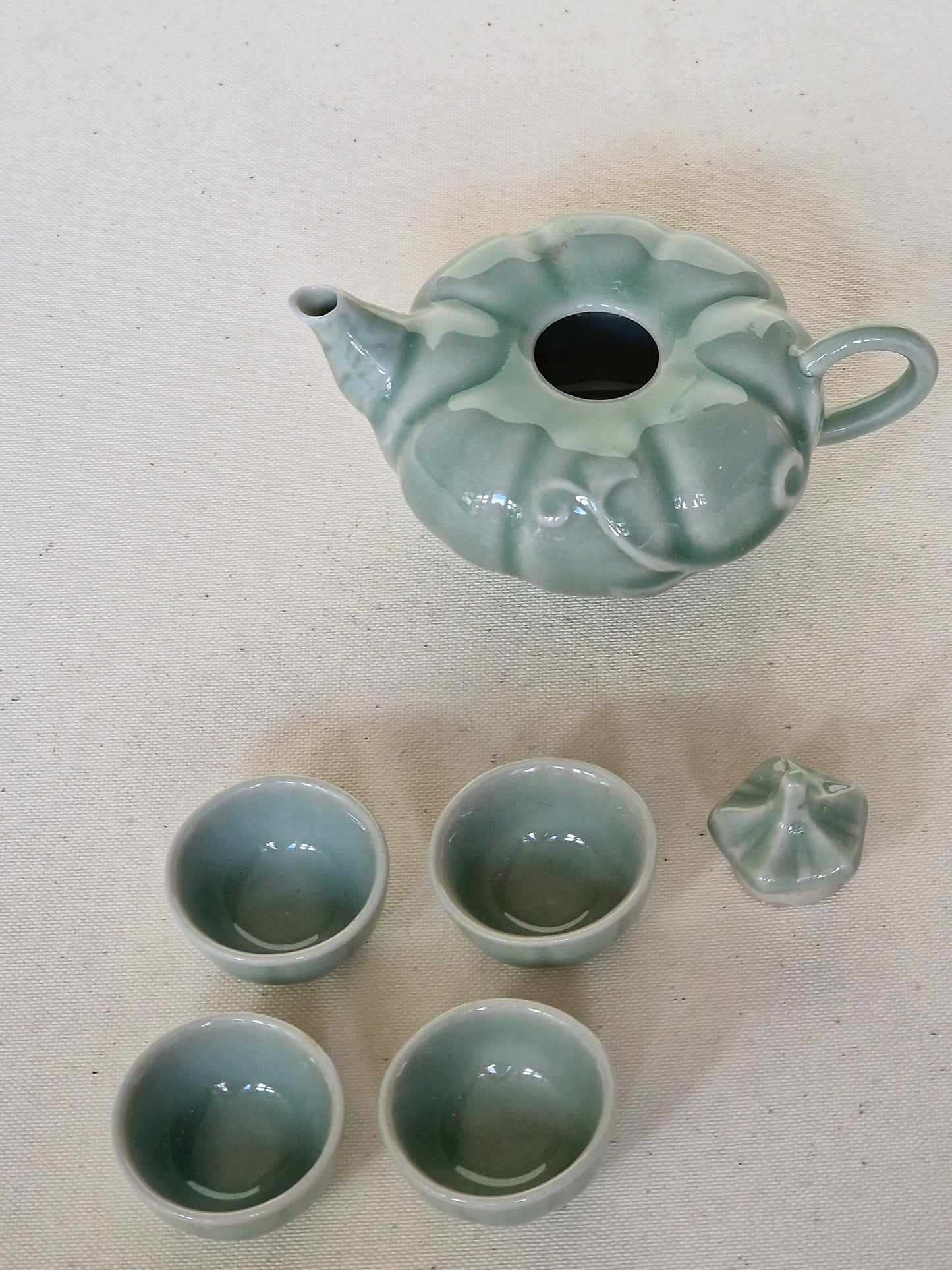lichtgroen celadon pompoen thee set, celadon porcelain, celadon porselein