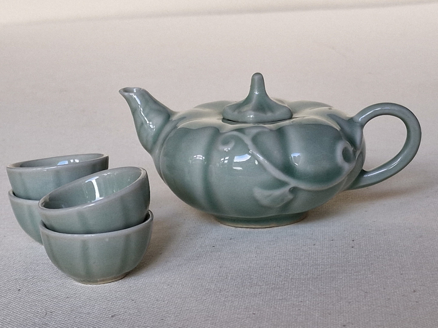lichtgroen celadon pompoen thee set, celadon porcelain, celadon porselein