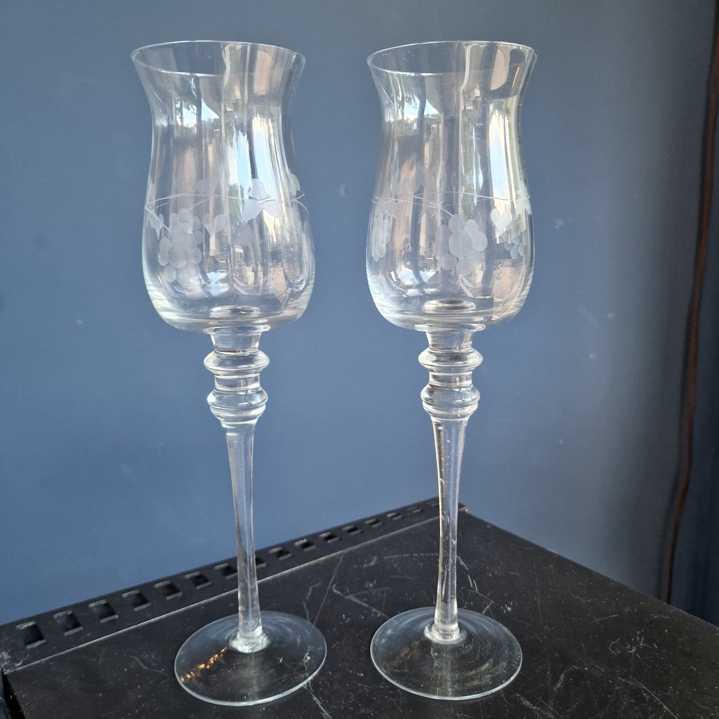 Laura Ashley Etched Crystal Candle Holders, Vintage Elegant Tulip Lanterns