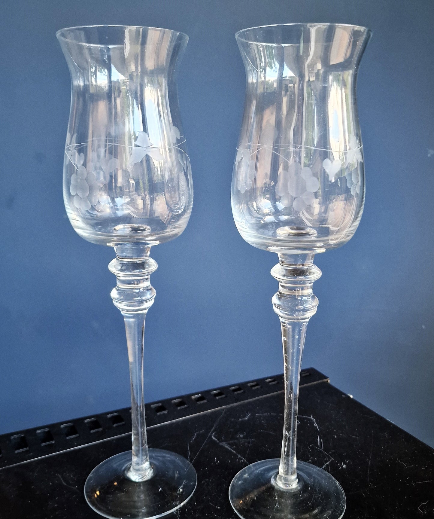 Laura Ashley Etched Crystal Candle Holders, Vintage Elegant Tulip Lanterns