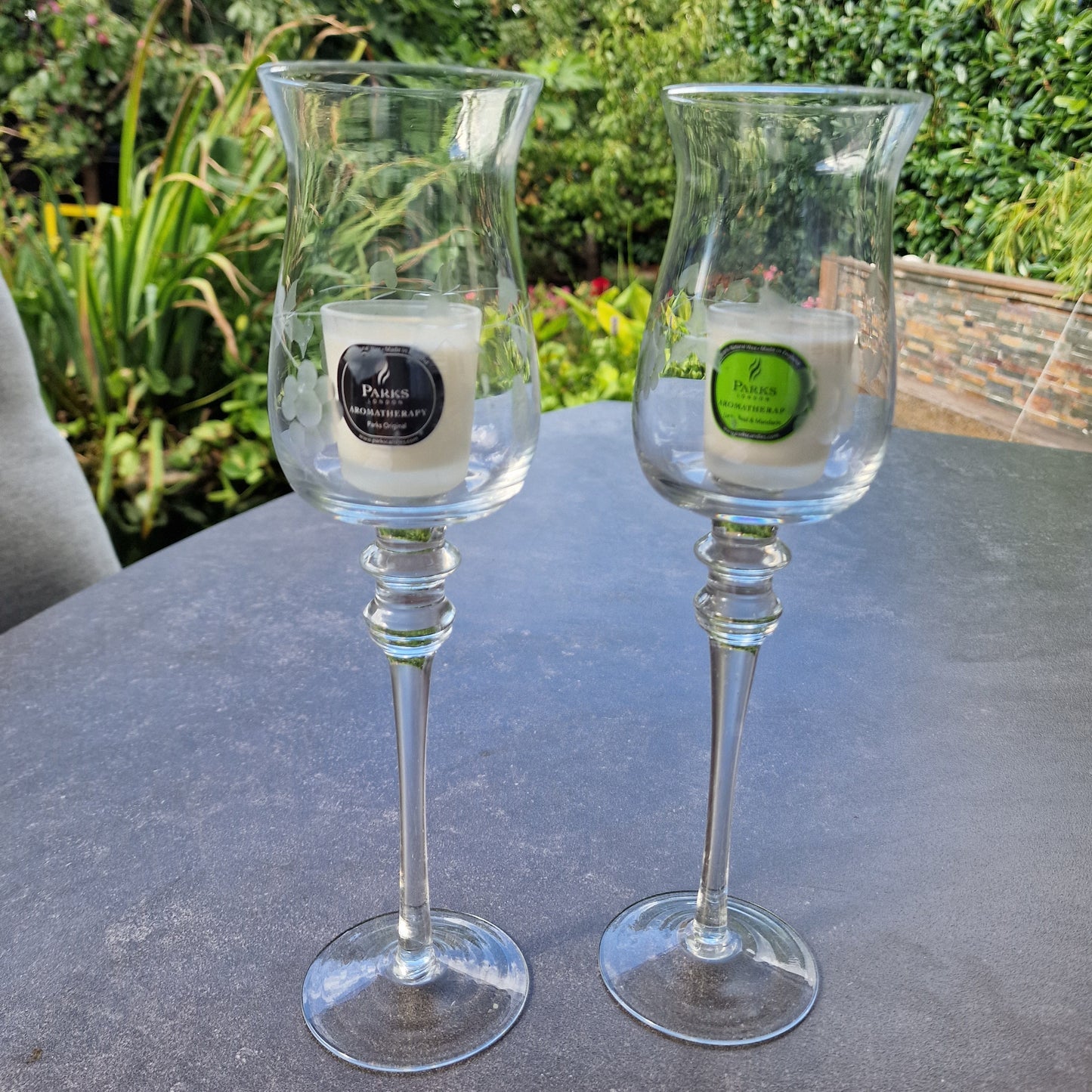 Laura Ashley Etched Crystal Candle Holders, Vintage Elegant Tulip Lanterns
