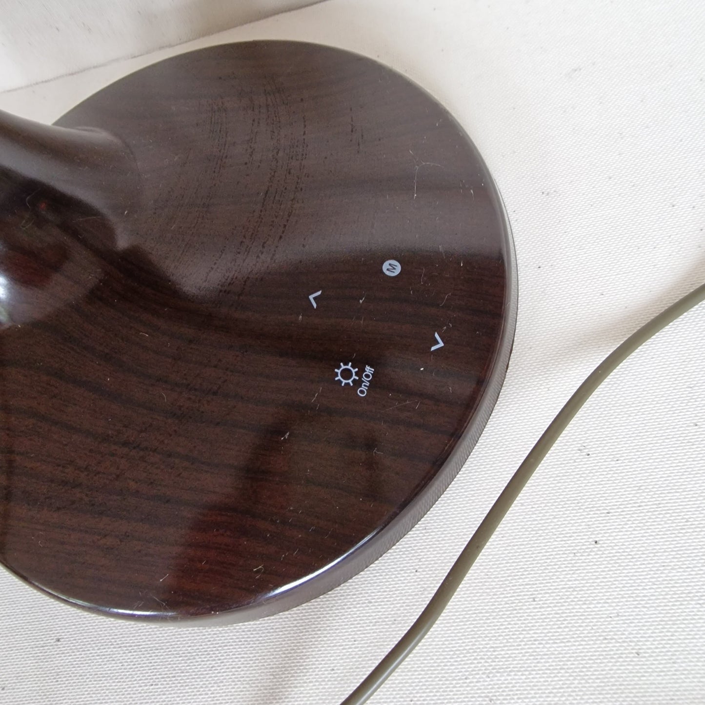 fraaie vintage design lamp  seventies flexibele bruine bureaulamp plastic met hout structuur optiek