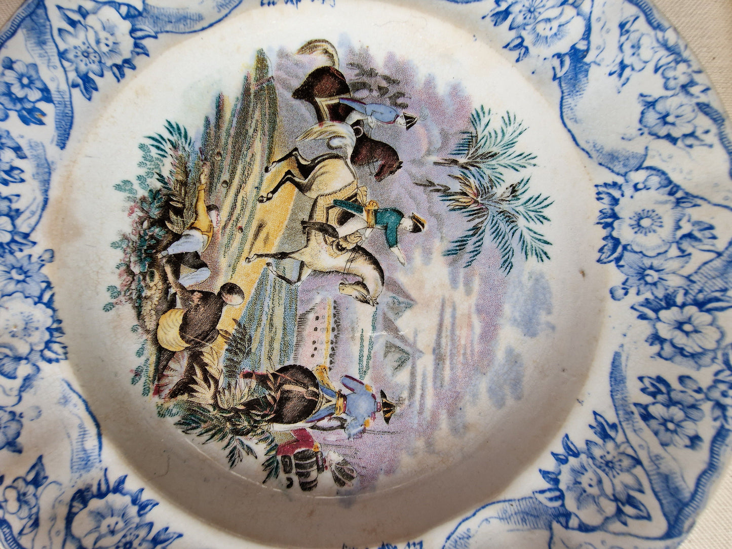 Antique Napoleon Petrus Regout Transferware Plates, Battlefield Scene