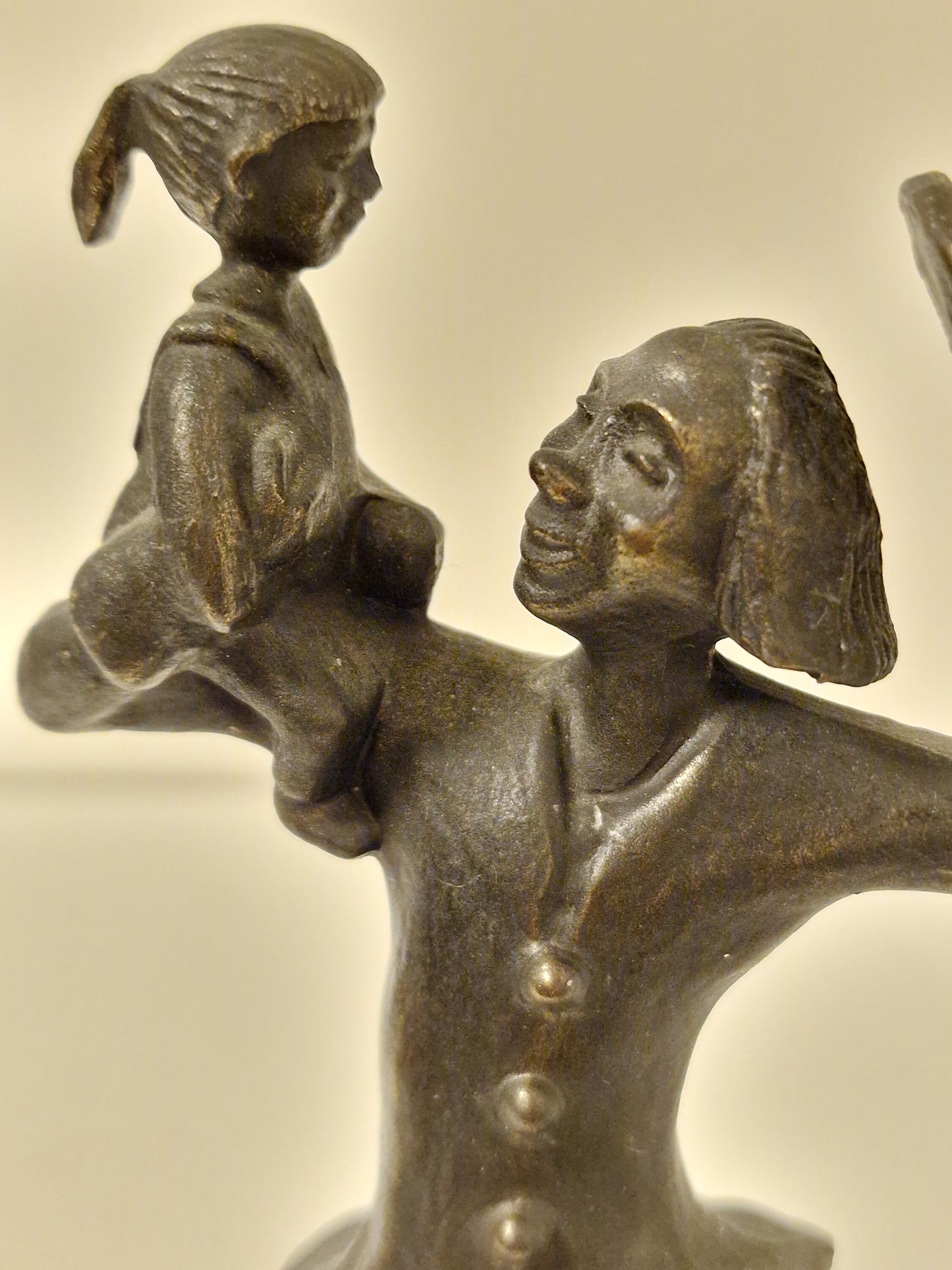 Dutch Design Bronze Clown Figurine with Girl
