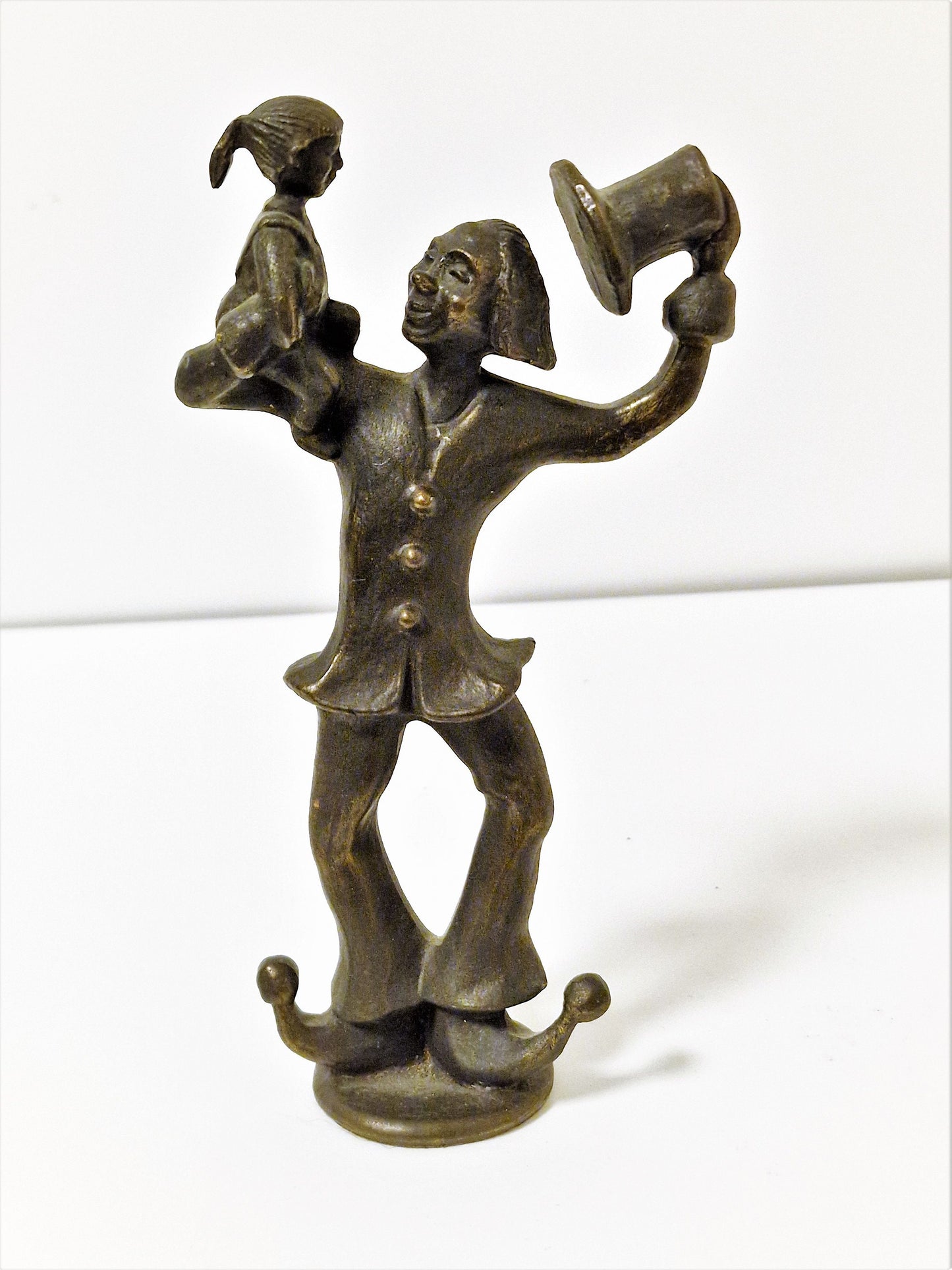 Dutch Design Bronze Clown Figurine with Girl