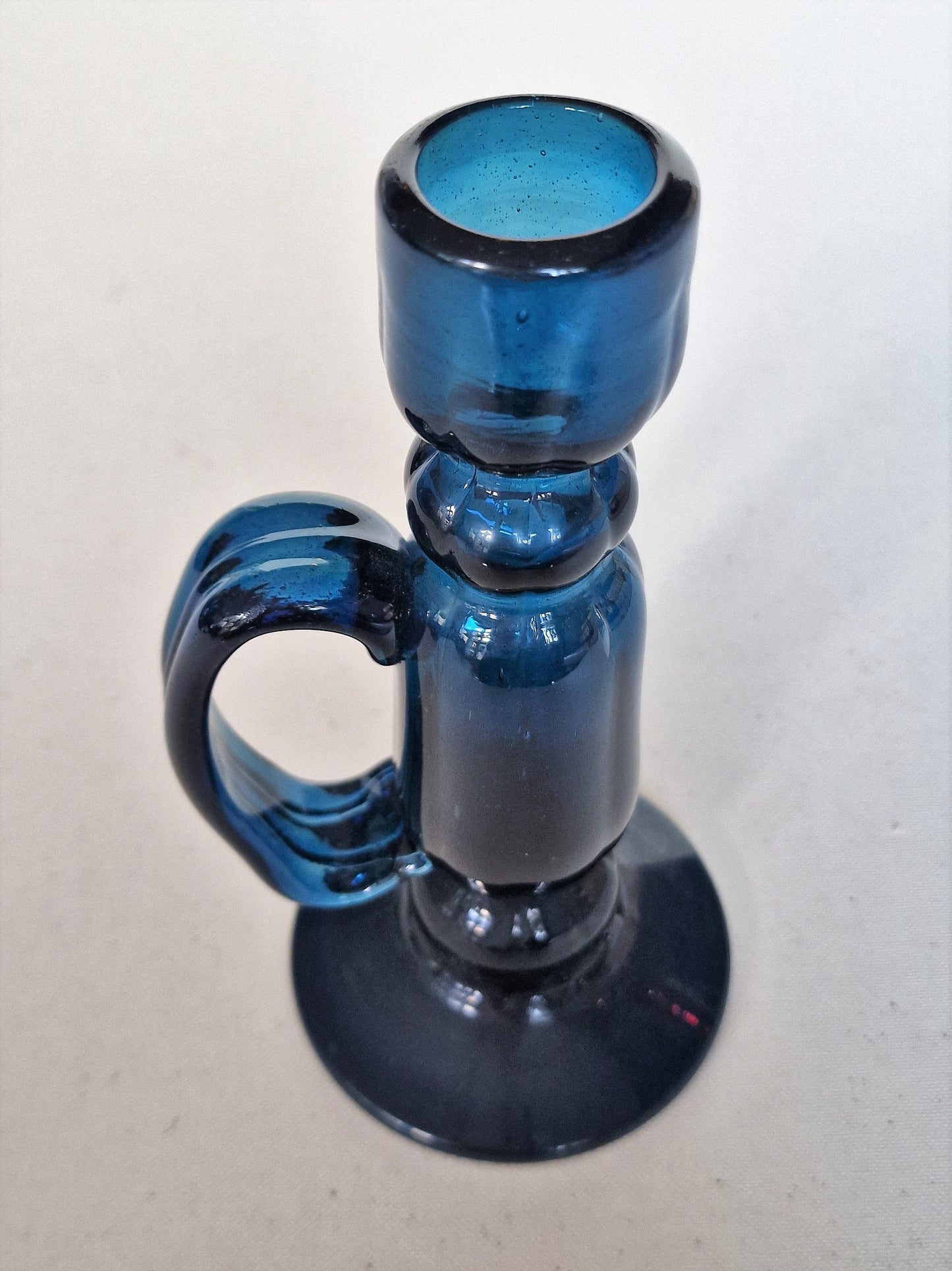 dikwandige vintage Murano glazen kandelaar in mooie petrol  blauw tint