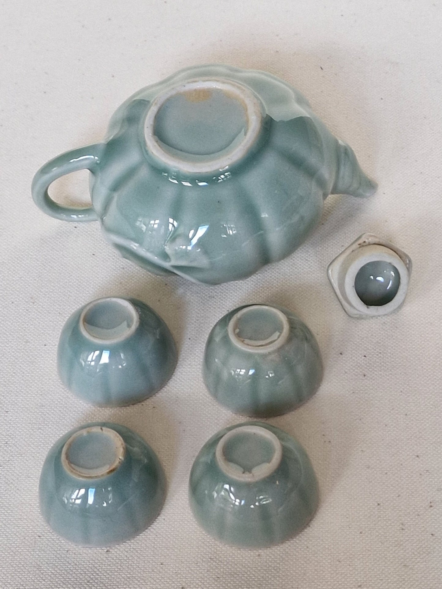 lichtgroen celadon pompoen thee set, celadon porcelain, celadon porselein
