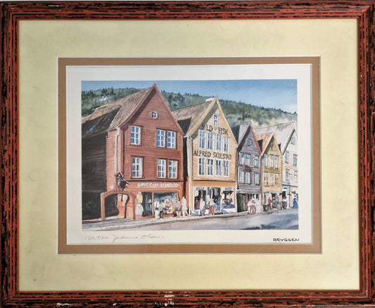 Bryggen Norway Print, Jeanne Olsen Silkscreen, Scandinavian Home Decor