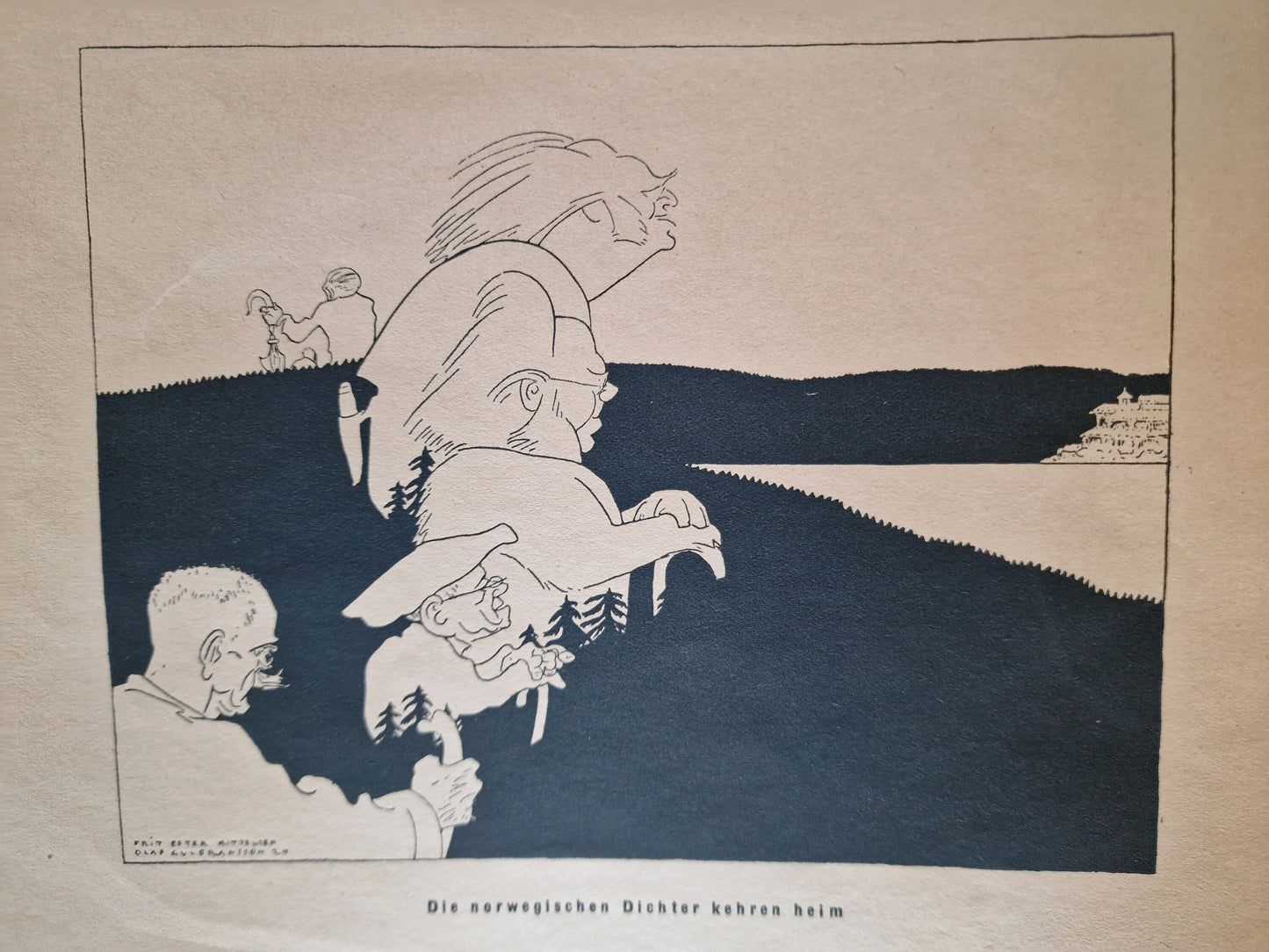 Nordische Gesellschaft karikatuur, 1930, voorgang WO2 , slechts 50 exemplaren