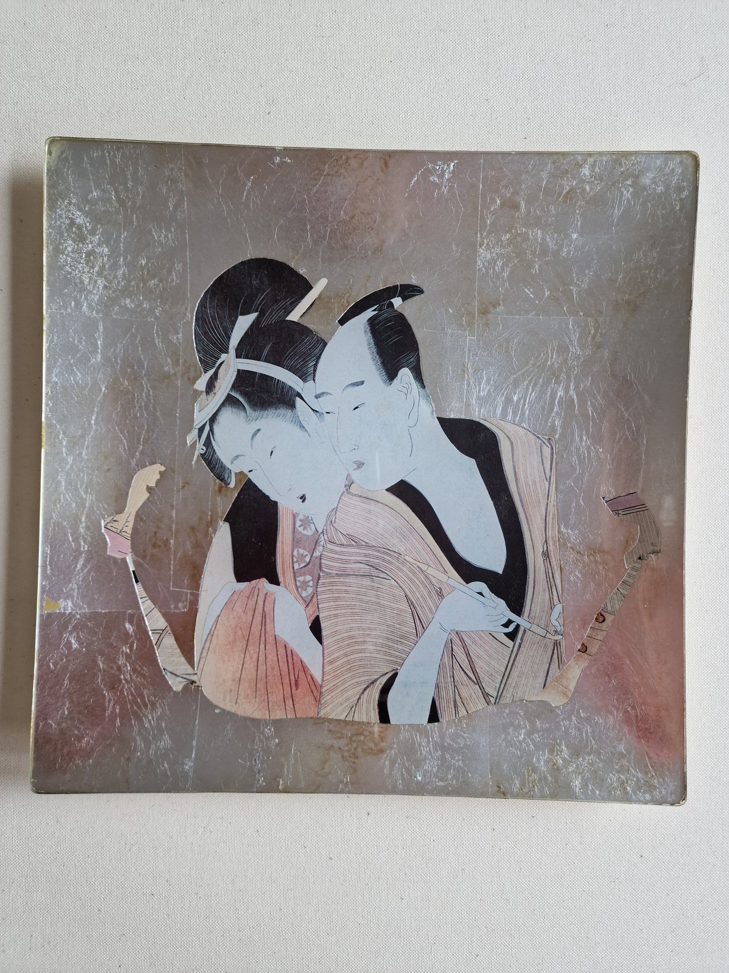Vintage Carole Stupell Asian Glass Charger Plate, Signed Display Art (30x30)