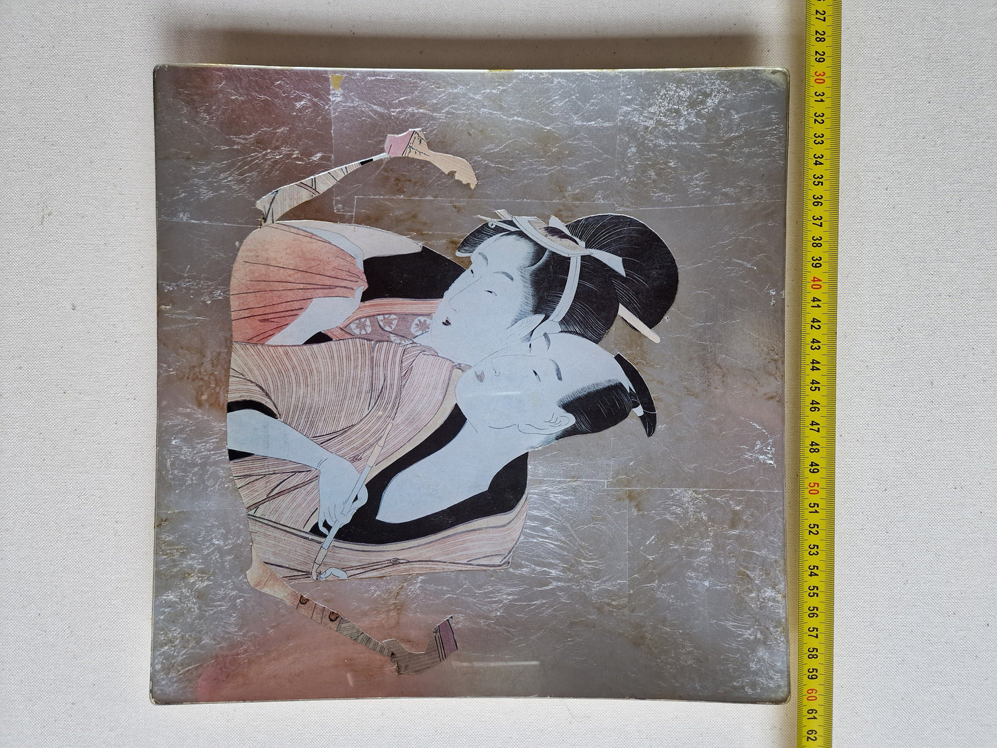 Vintage Carole Stupell Asian Glass Charger Plate, Signed Display Art (30x30)
