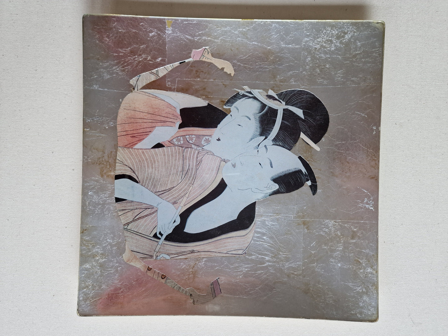 Vintage Carole Stupell Asian Glass Charger Plate, Signed Display Art (30x30)