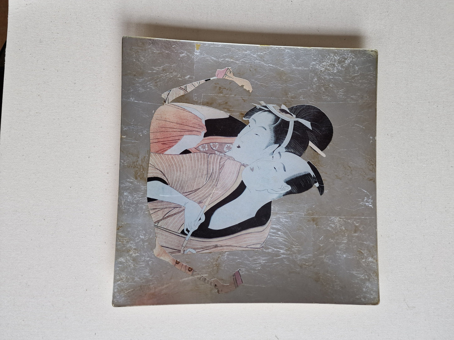 Vintage Carole Stupell Asian Glass Charger Plate, Signed Display Art (30x30)