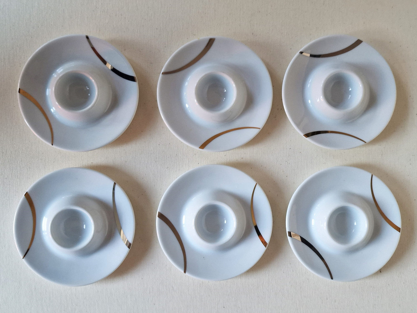 Vintage Ernest Shuman Porcelain Egg Cups, Silver & Gold Line, Set of 6