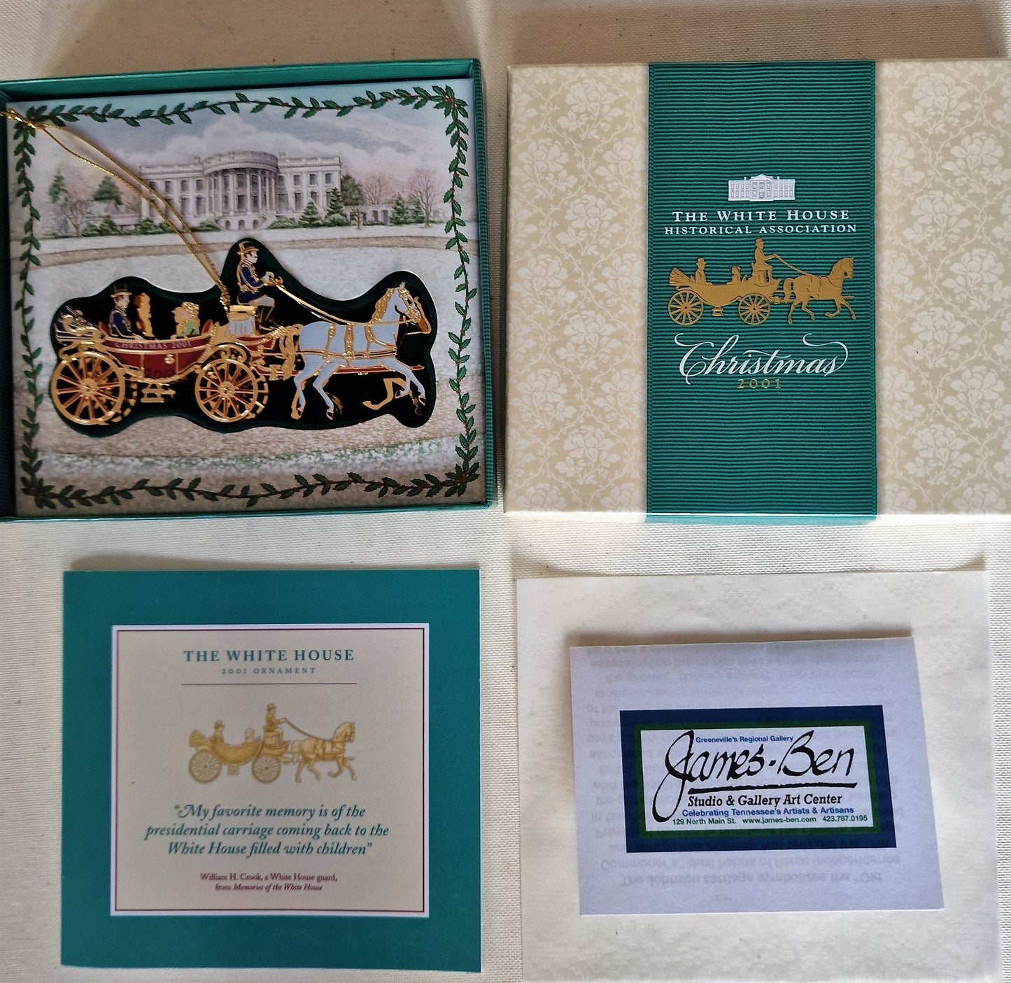 White House Christmas Ornament, 2001 Horse-Drawn Carriage, Limited Edition