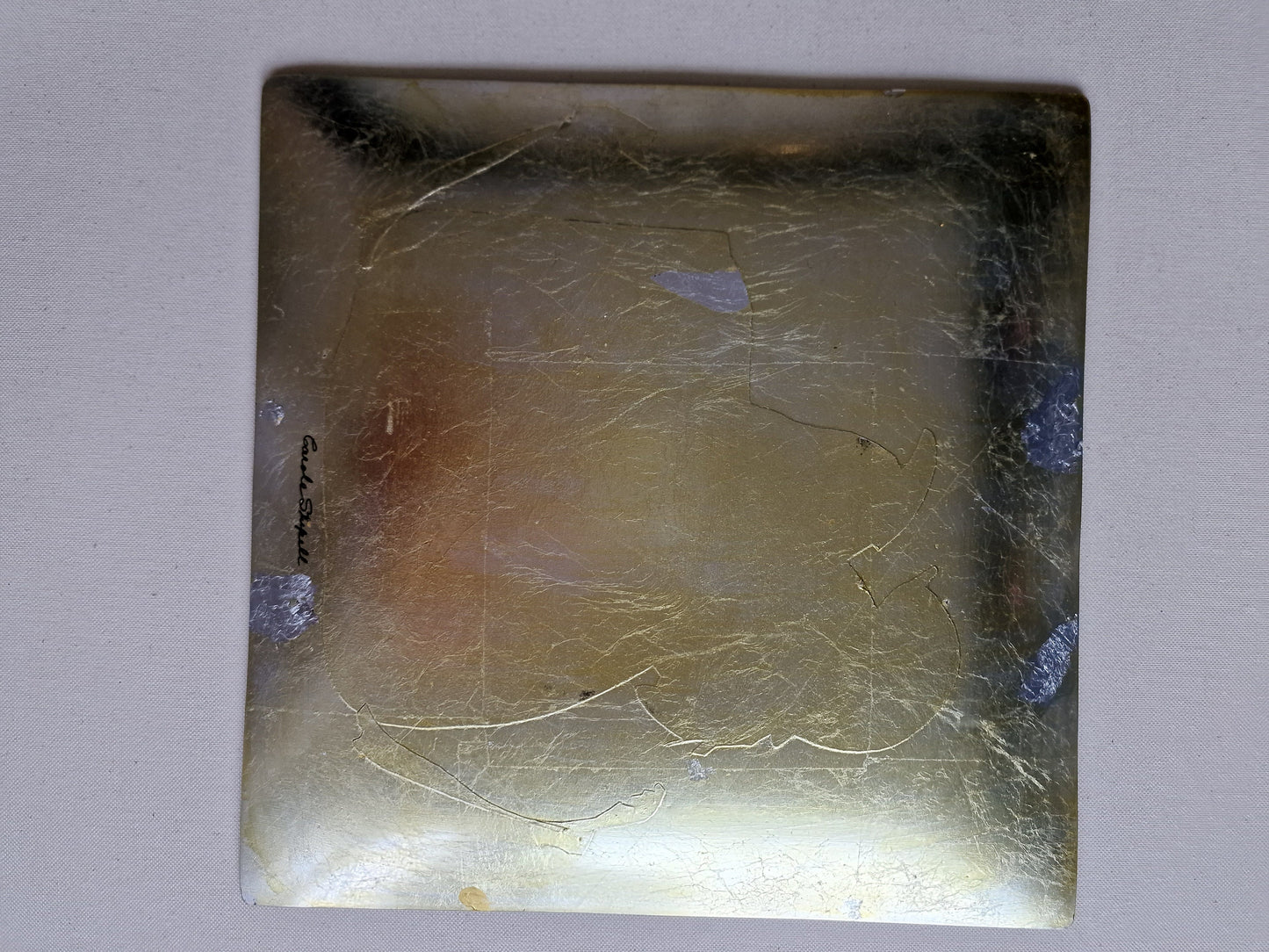 Vintage Carole Stupell Asian Glass Charger Plate, Signed Display Art (30x30)