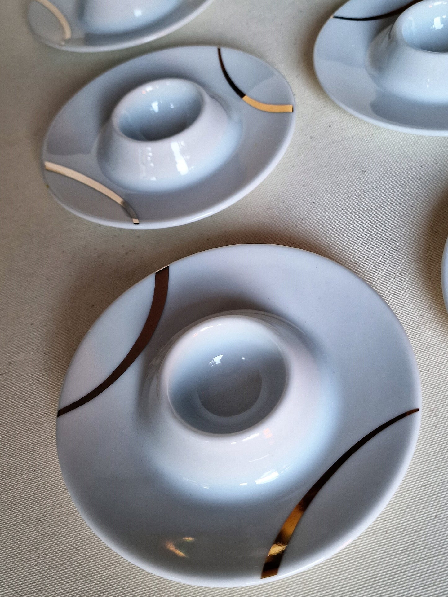 Vintage Ernest Shuman Porcelain Egg Cups, Silver & Gold Line, Set of 6