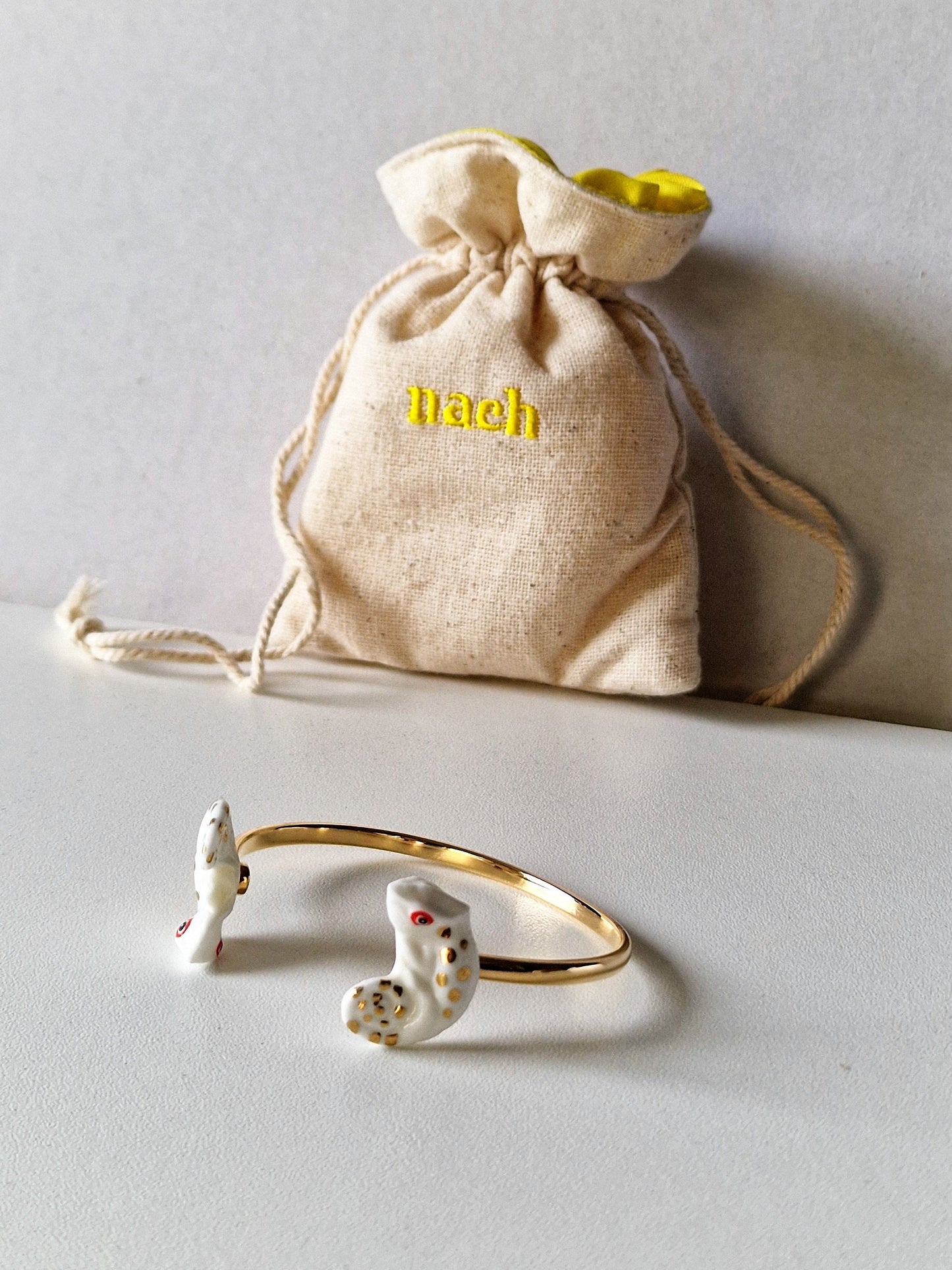 Designer Chameleon Bracelet, 24K Gold-Gilt Porcelain, Adjustable