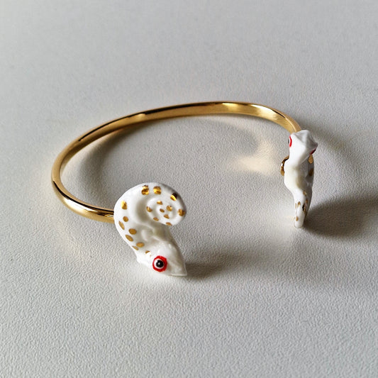 Designer Chameleon Bracelet, 24K Gold-Gilt Porcelain, Adjustable