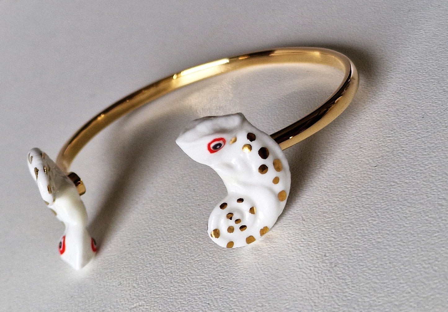 Designer Chameleon Bracelet, 24K Gold-Gilt Porcelain, Adjustable