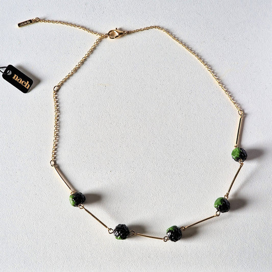 Nach Designer Blackberries Porcelain Choker, 24K Gold Gilt