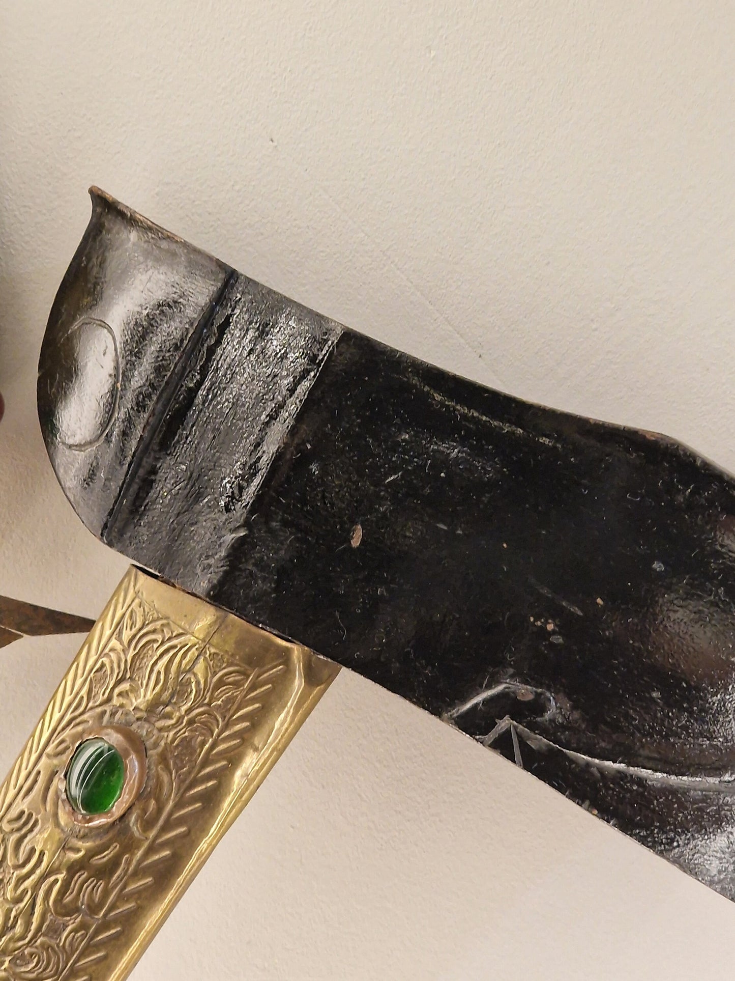 Antique Indonesian Keris Dagger, Gold Plated Figure Handle, Gemstones, 19th Century