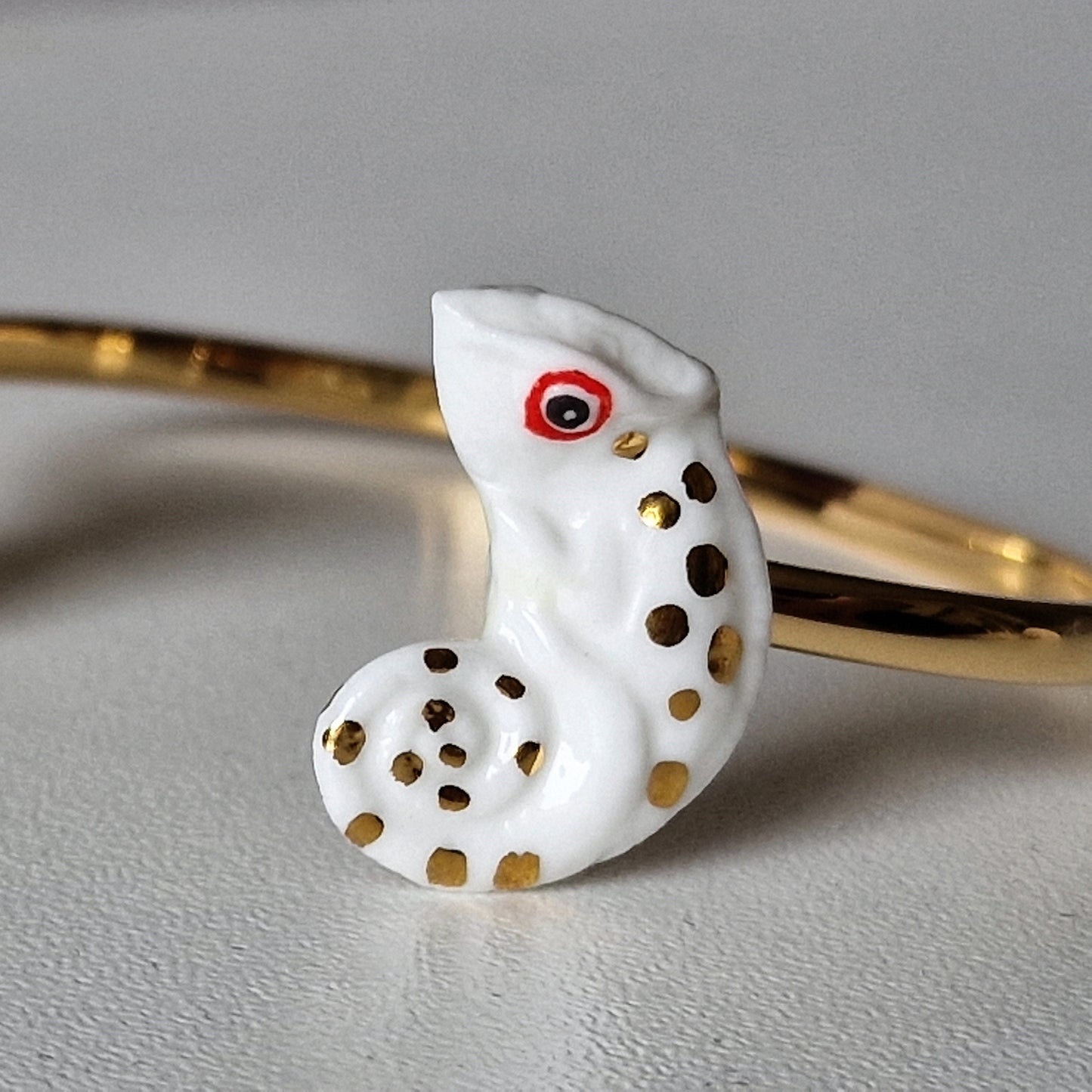 Designer Chameleon Bracelet, 24K Gold-Gilt Porcelain, Adjustable