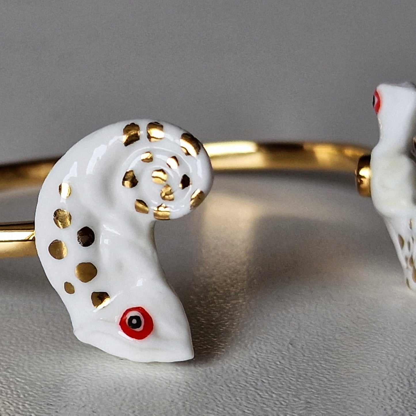 Designer Chameleon Bracelet, 24K Gold-Gilt Porcelain, Adjustable