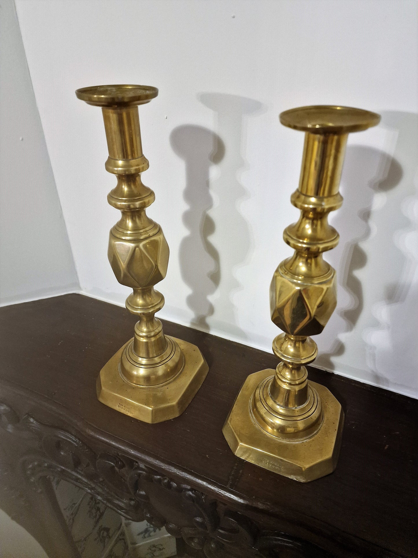 Antique Brass Candlestick Set, Arts and Crafts, Diamond King Marked
