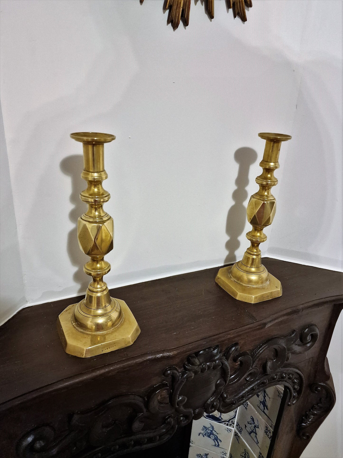Antique Brass Candlestick Set, Arts and Crafts, Diamond King Marked