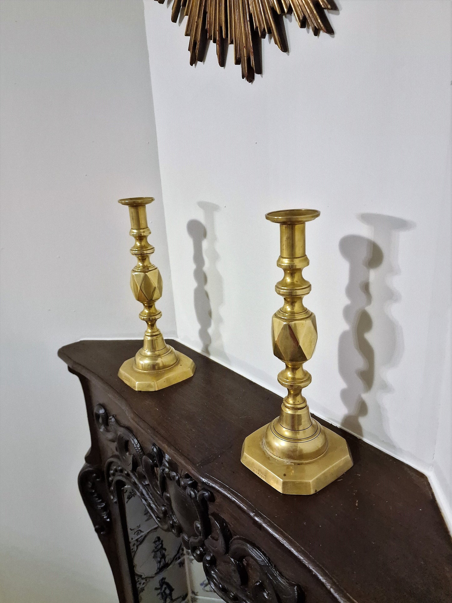 Antique Brass Candlestick Set, Arts and Crafts, Diamond King Marked