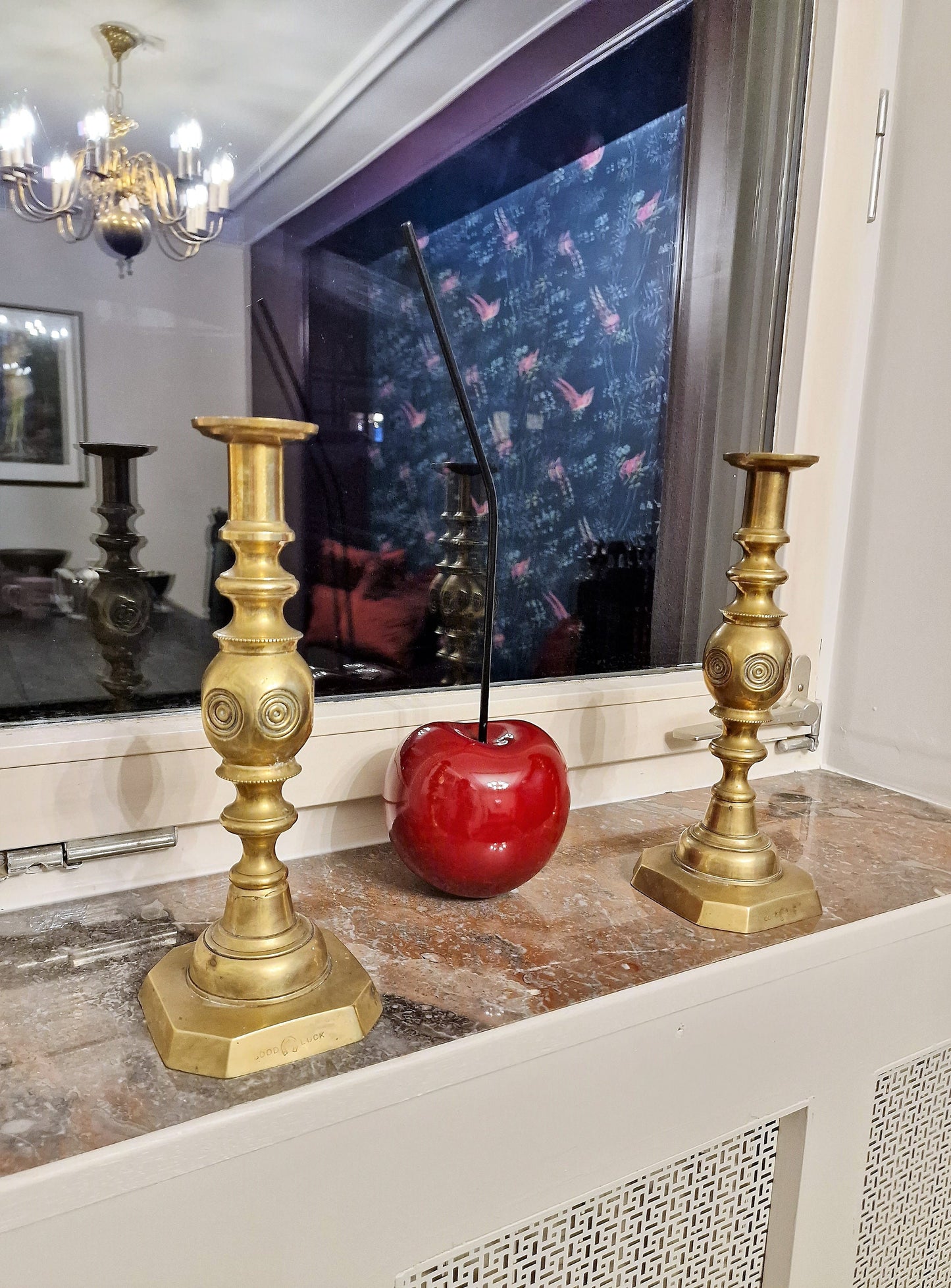 Antique Brass Candlestick Pair, Arts & Crafts, Queen Victoria Jubilee