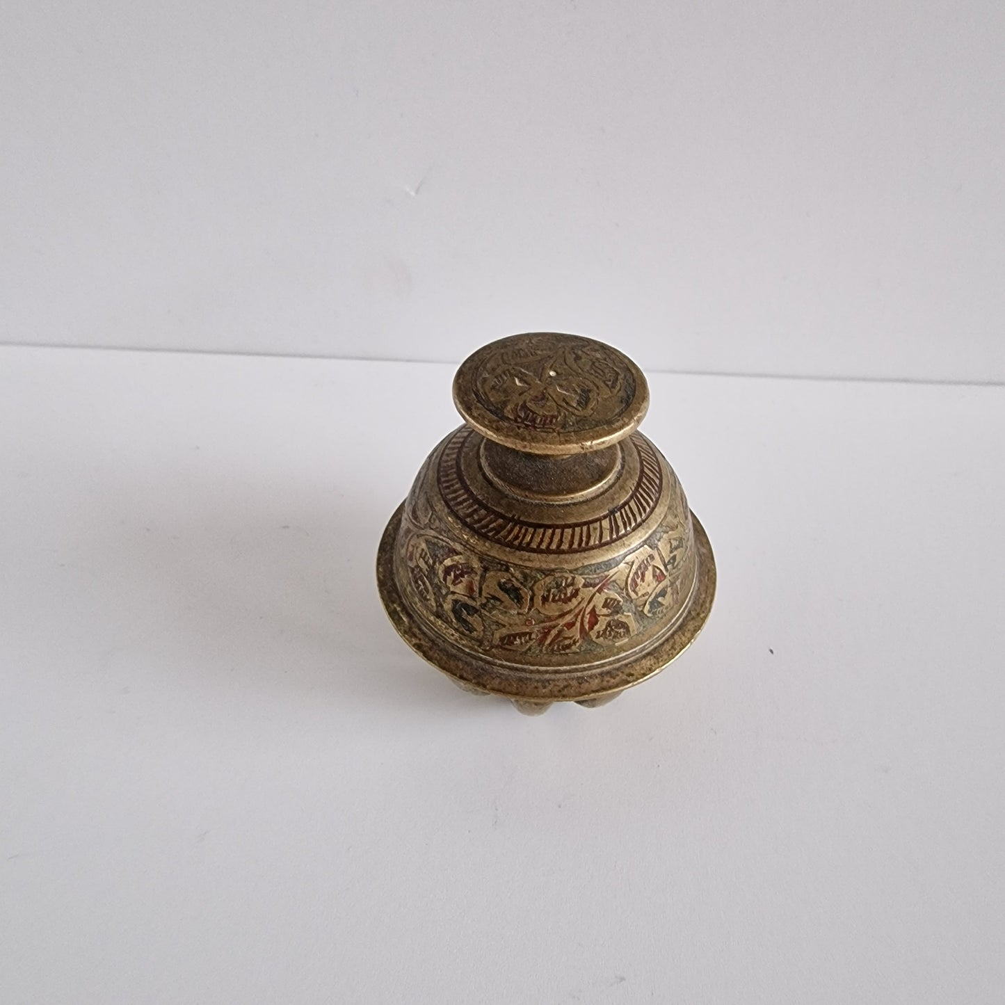 Antique Brass Elephant Bell, Enamel Accents, Indian Decor