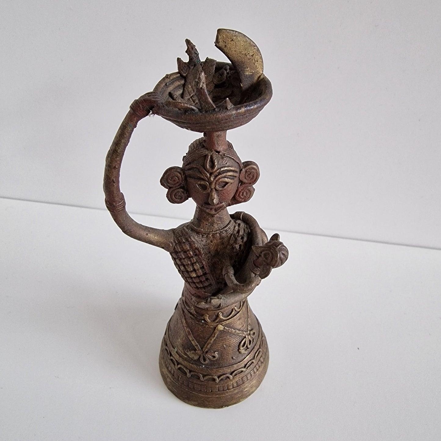 Antique Dhokra Art Bronze Mother and Baby Figurine, India