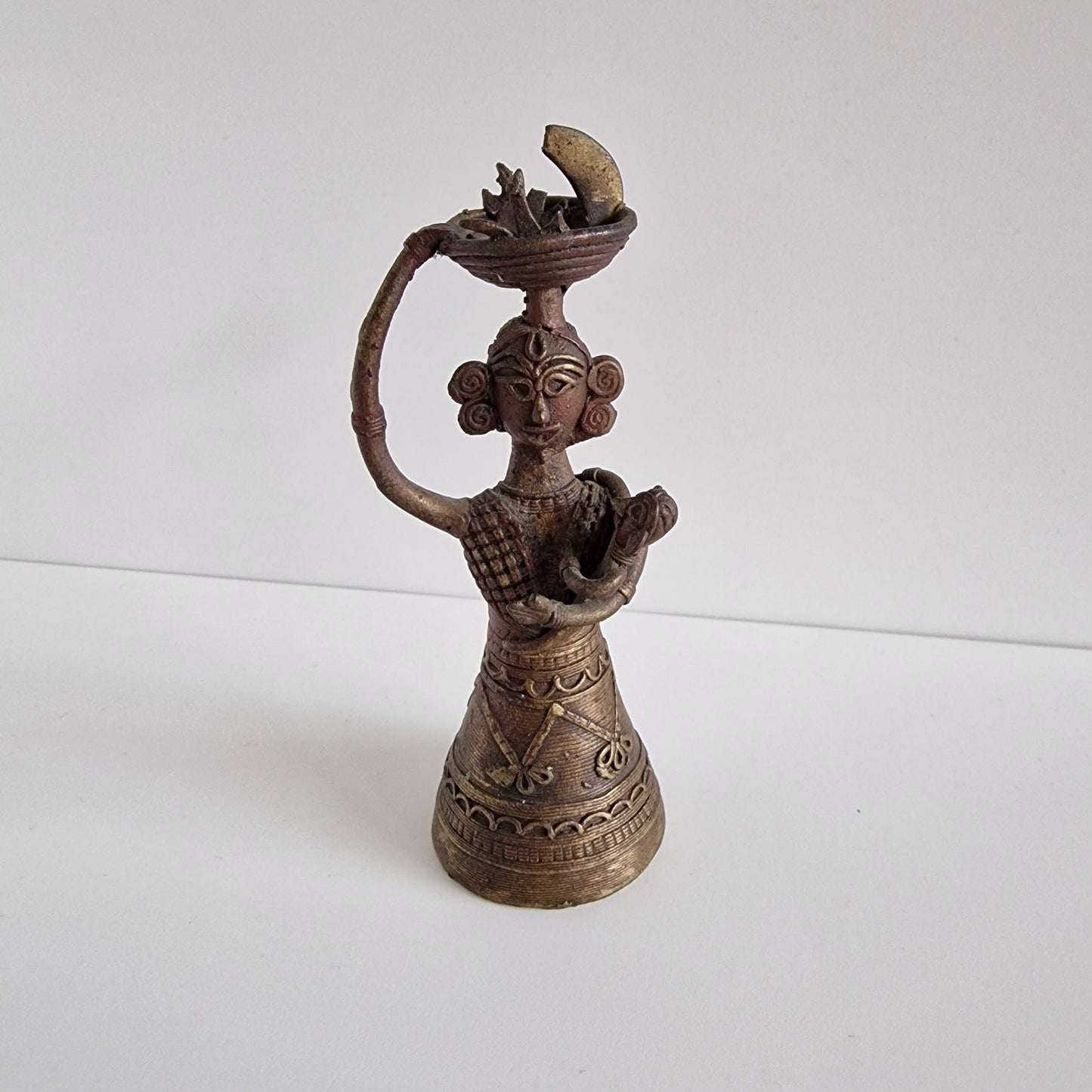 Antique Dhokra Art Bronze Mother and Baby Figurine, India