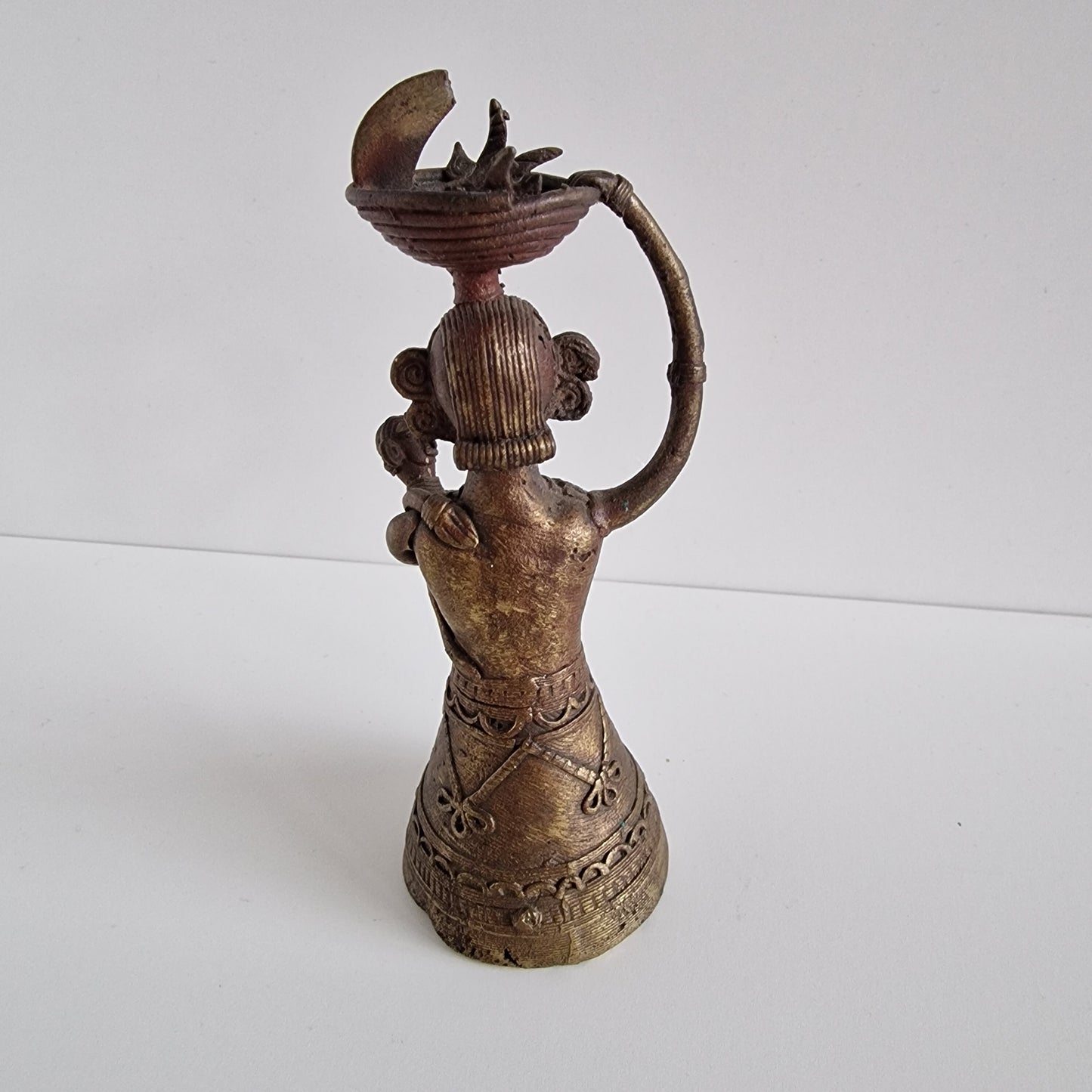 Antique Dhokra Art Bronze Mother and Baby Figurine, India
