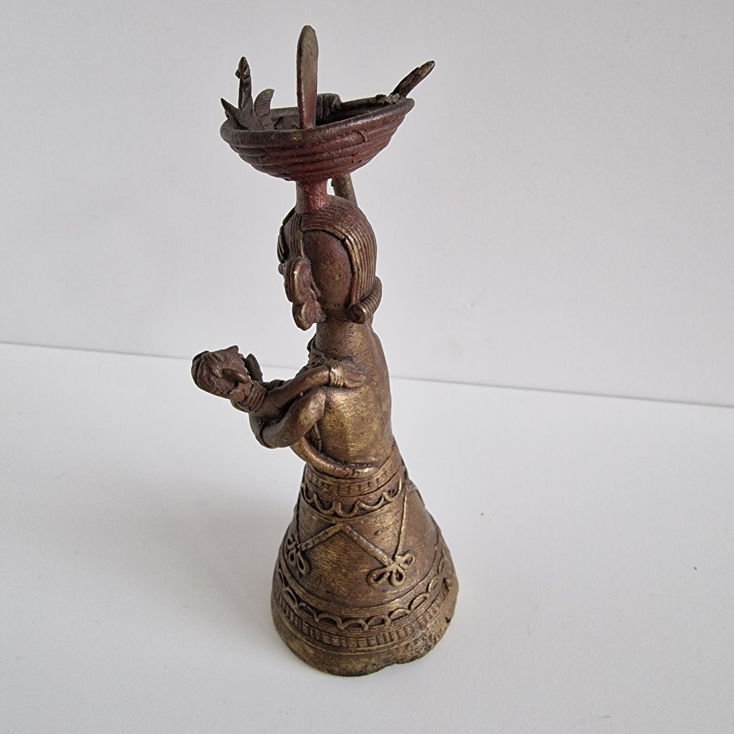 Antique Dhokra Art Bronze Mother and Baby Figurine, India